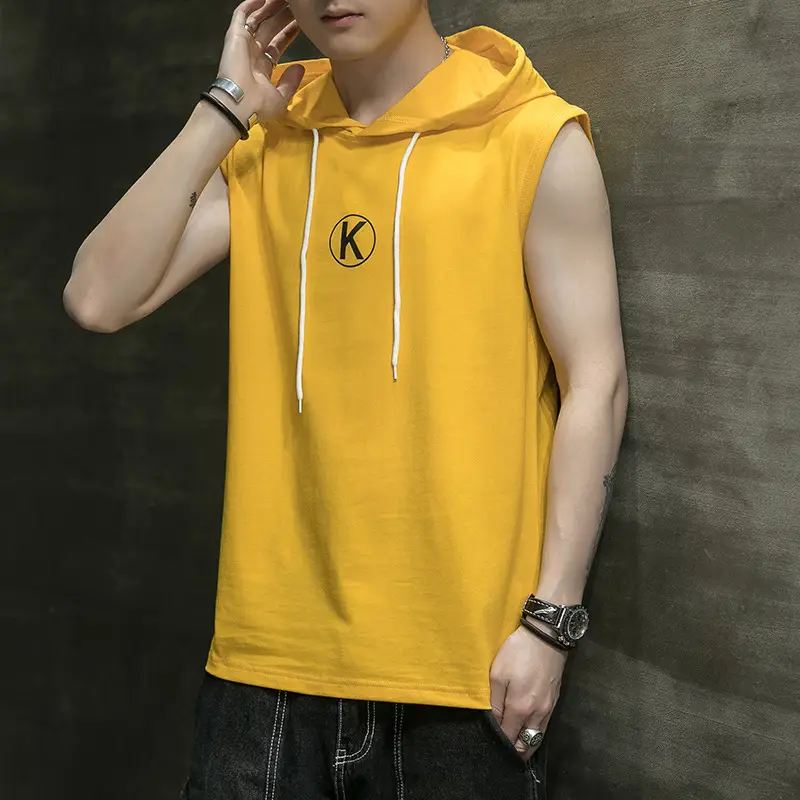 Men Sleeveless Hooded Vest Grey Cotton 2025 - Image 6