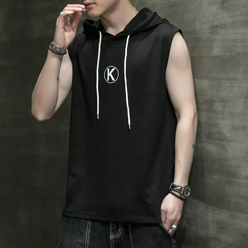 Men Sleeveless Hooded Vest Grey Cotton 2025 - Image 7