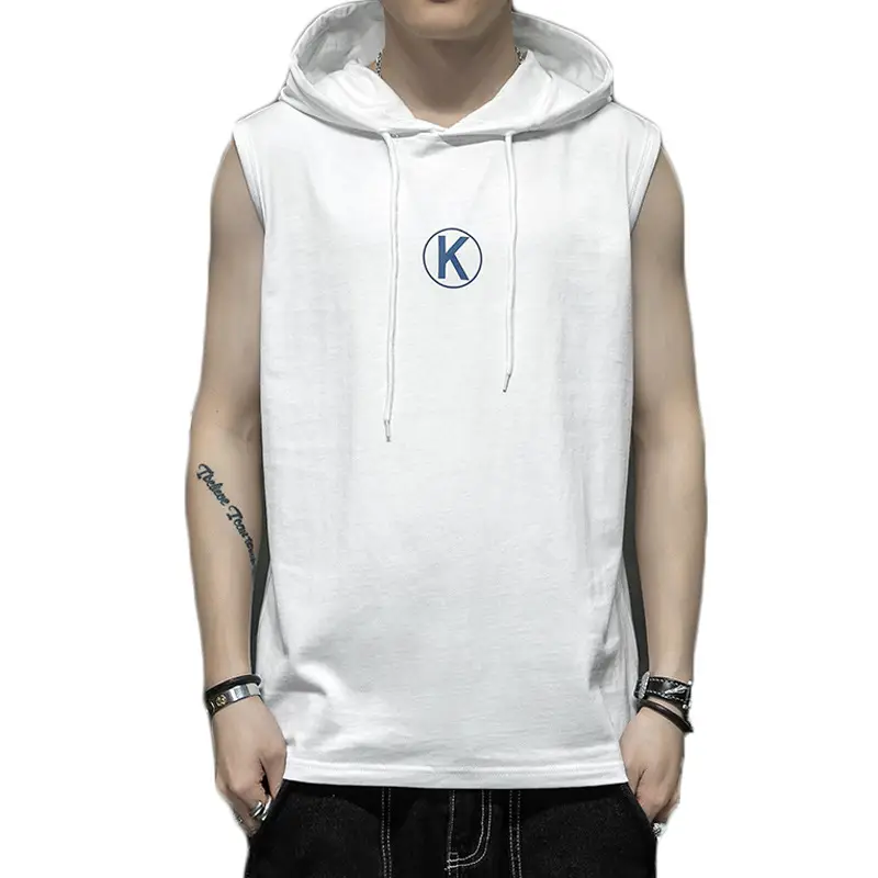 Men Sleeveless Hooded Vest Grey Cotton 2025 - Image 8