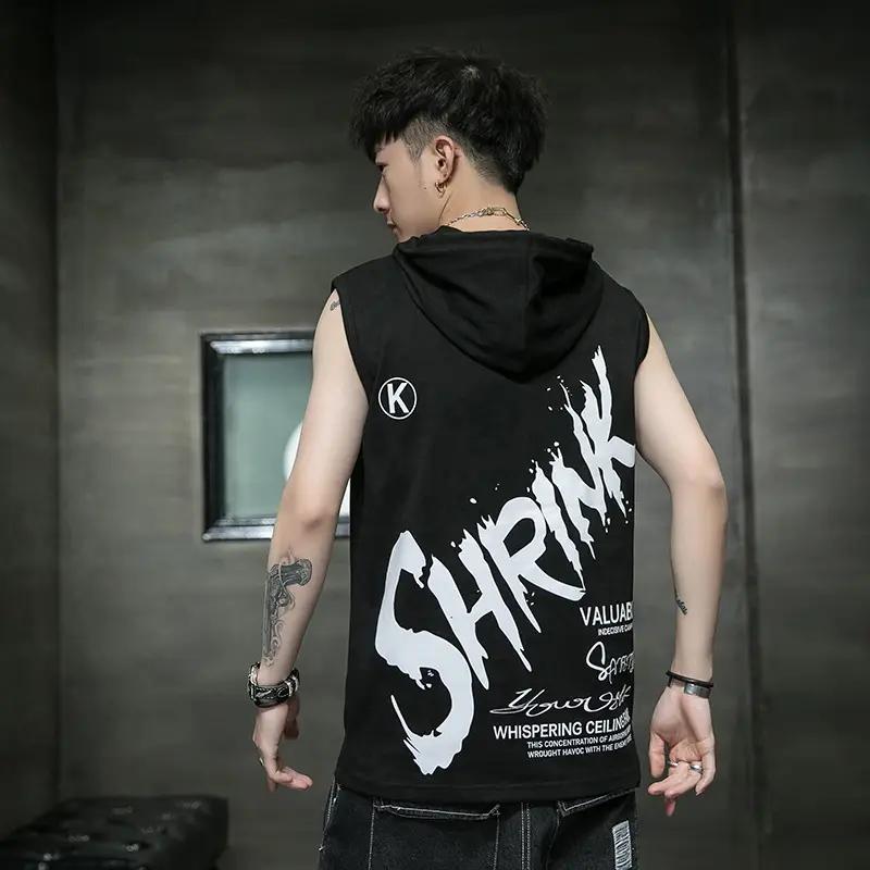 Men Sleeveless Hooded Vest Grey Cotton 2025 - Image 2