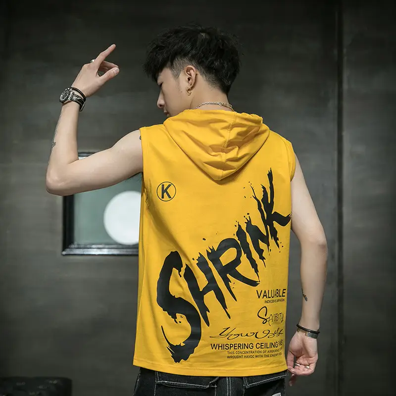 Men Sleeveless Hooded Vest Grey Cotton 2025 - Image 4