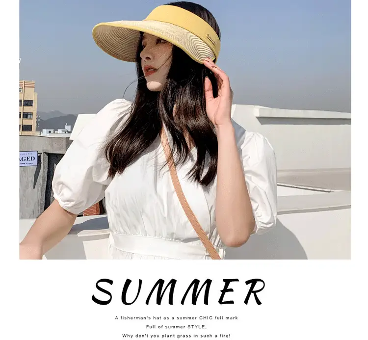 Women's Summer Sun Hat with Large Brim, Korean Style, Breathable, Yellow — feature 13