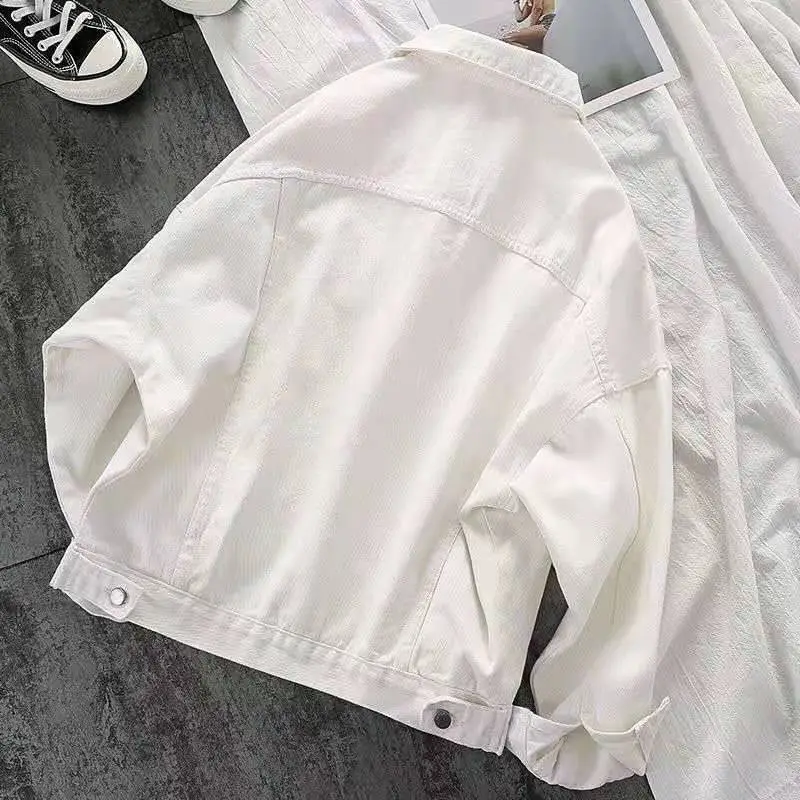2025 White Cotton Lapel Jacket Korean Style