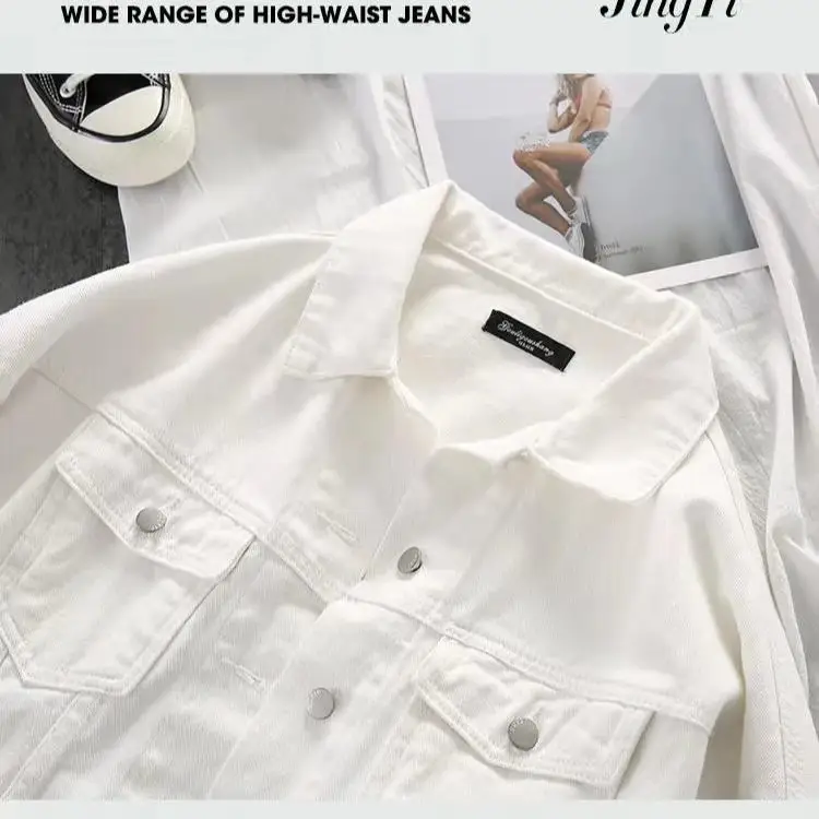 2025 White Cotton Lapel Jacket Korean Style