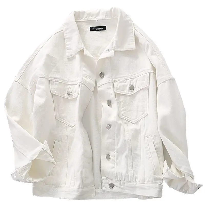 2025 White Cotton Lapel Jacket Korean Style