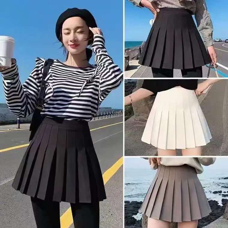 Women Pleated Skirt White Top Navy High Waist 2021 - Image 8