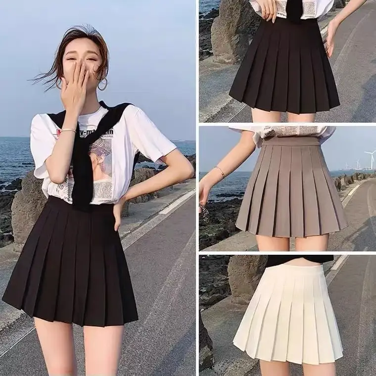 Women Pleated Skirt White Top Navy High Waist 2021 - Image 9