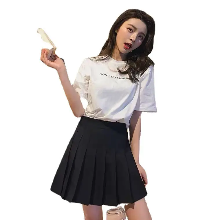 Women Pleated Skirt White Top Navy High Waist 2021 - Image 11