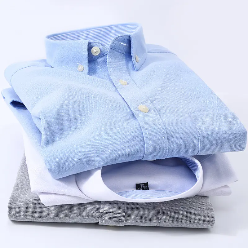 Men Cotton Oxford Shirt Blue Collar Pink - Image 21