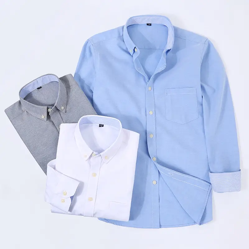 Men Cotton Oxford Shirt Blue Collar Pink - Image 23