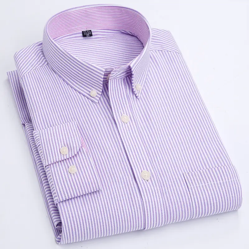 Men Cotton Oxford Shirt Blue Collar Pink - Image 11