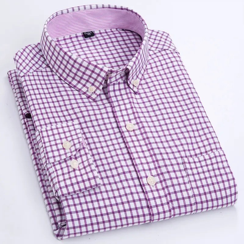 Men Cotton Oxford Shirt Blue Collar Pink - Image 12