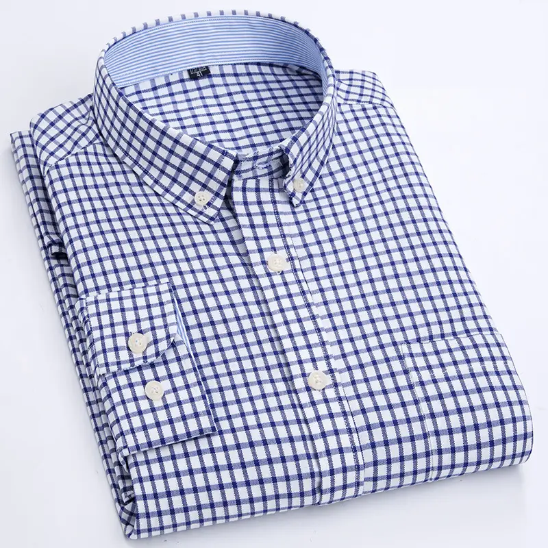 Men Cotton Oxford Shirt Blue Collar Pink - Image 13