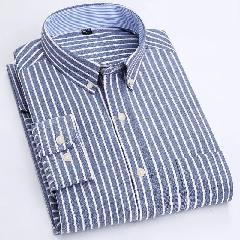 Men Cotton Oxford Shirt Blue Collar Pink - Image 14