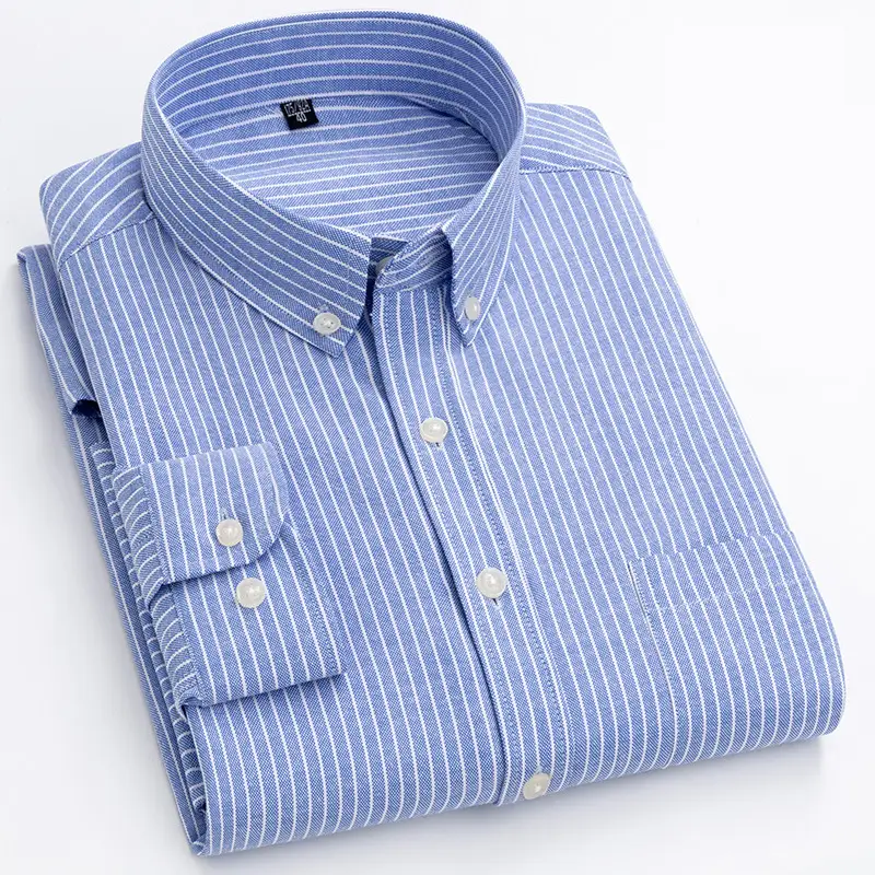 Men Cotton Oxford Shirt Blue Collar Pink - Image 15