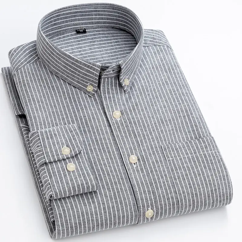 Men Cotton Oxford Shirt Blue Collar Pink - Image 16