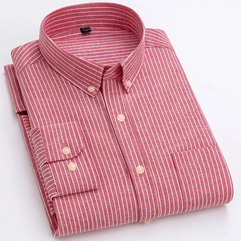 Men Cotton Oxford Shirt Blue Collar Pink - Image 17