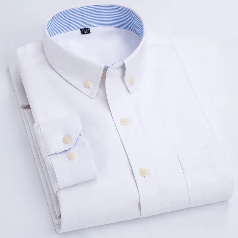 Men Cotton Oxford Shirt Blue Collar Pink - Image 2