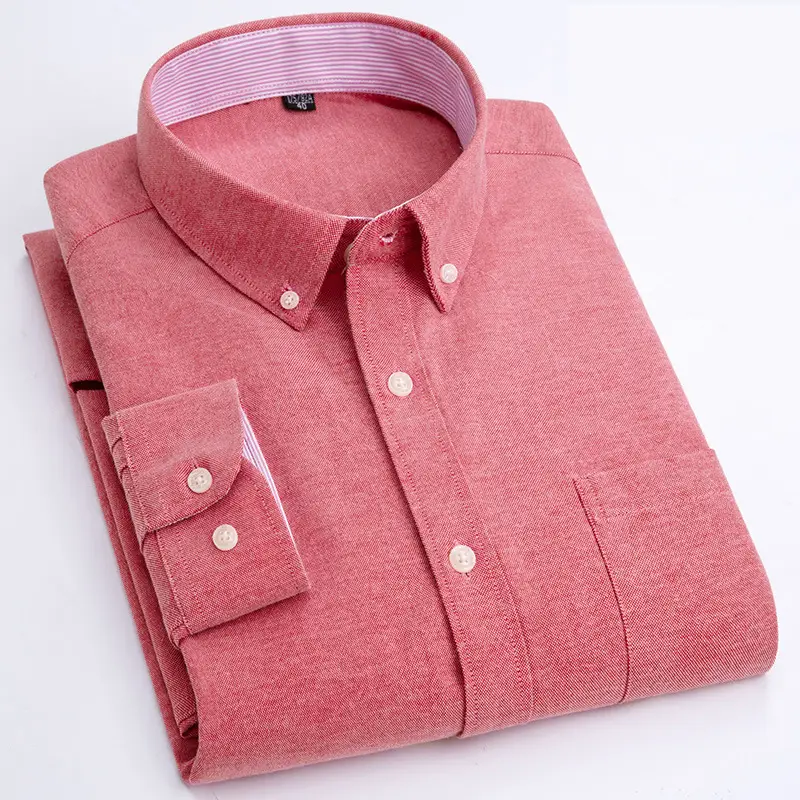 Men Cotton Oxford Shirt Blue Collar Pink - Image 5