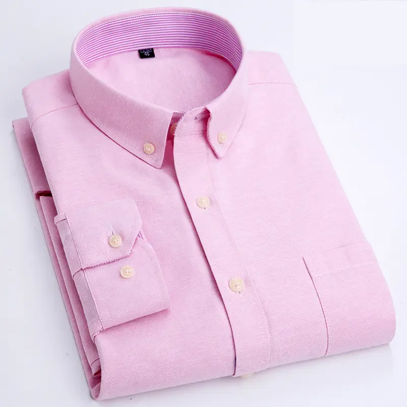 Men Cotton Oxford Shirt Blue Collar Pink - Image 6