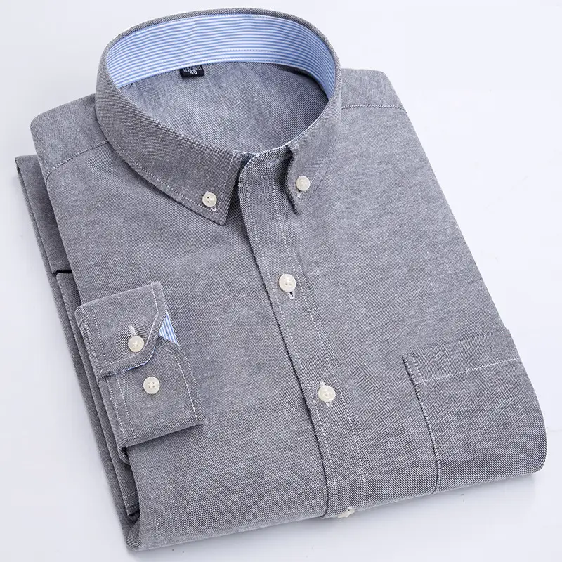Men Cotton Oxford Shirt Blue Collar Pink - Image 7
