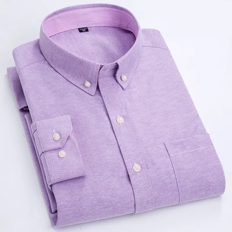 Men Cotton Oxford Shirt Blue Collar Pink - Image 8