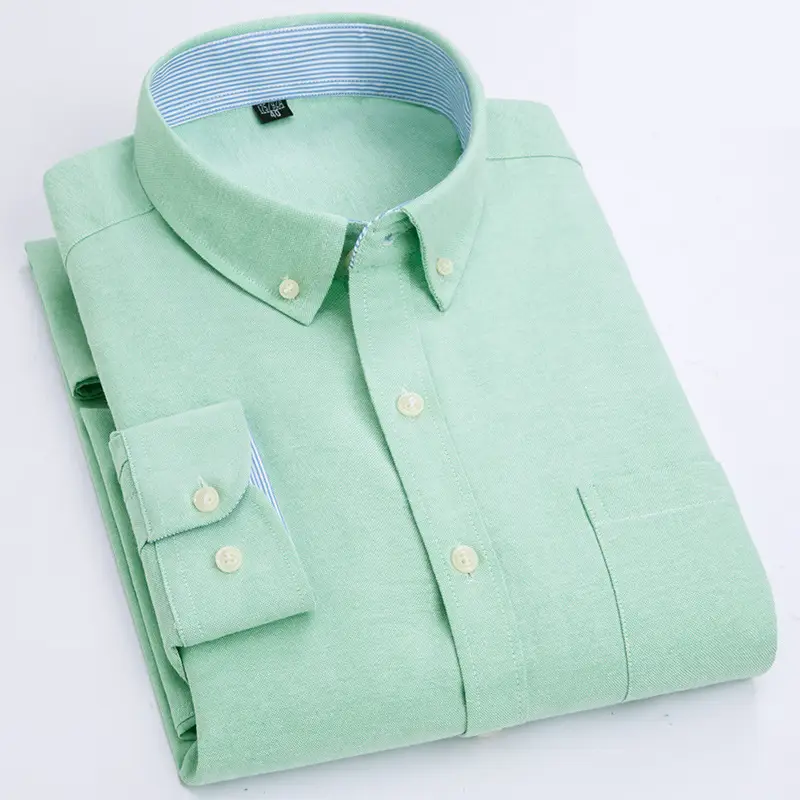 Men Cotton Oxford Shirt Blue Collar Pink - Image 9