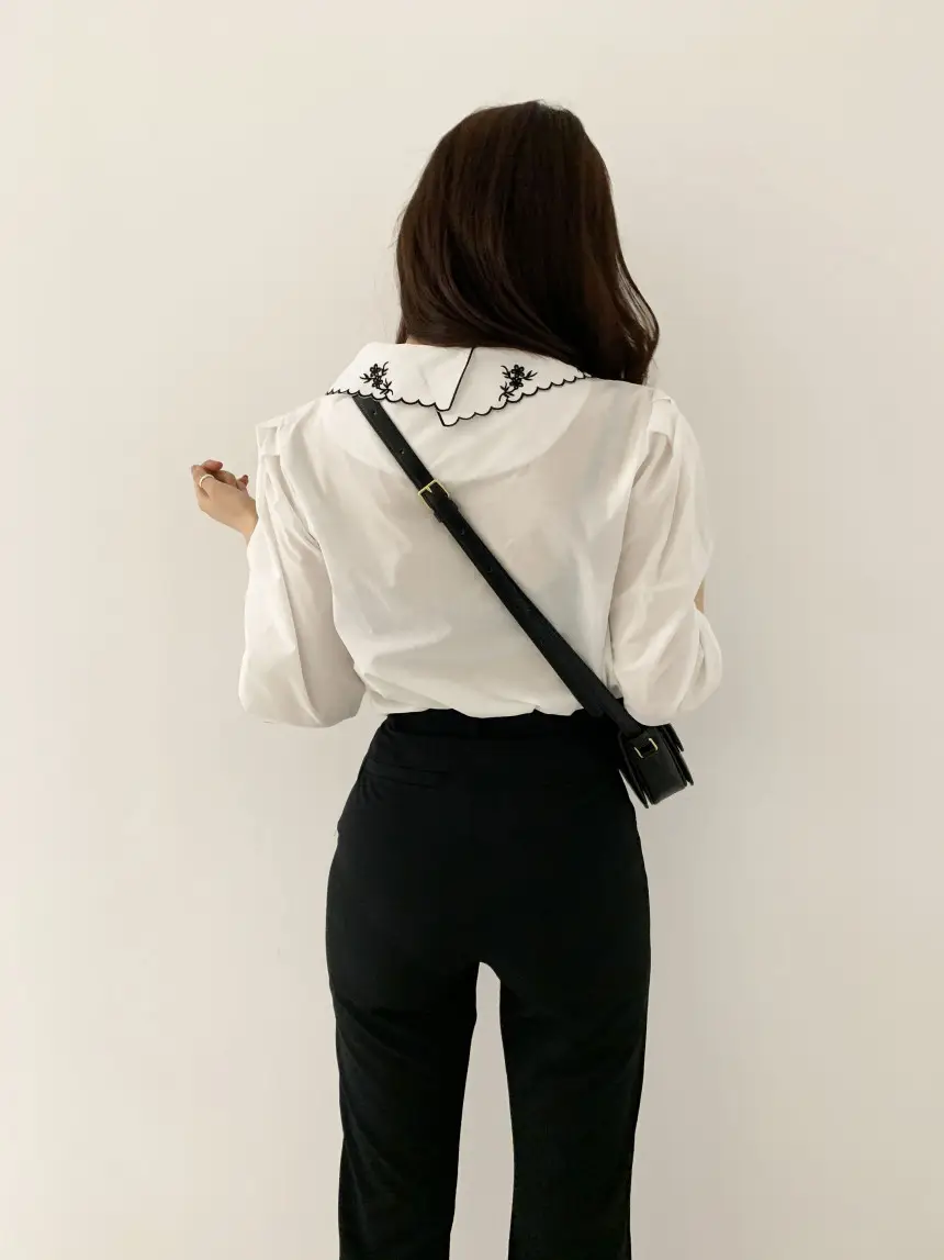 Korean Embroidered Lapel Shirt Women White Black — feature 17