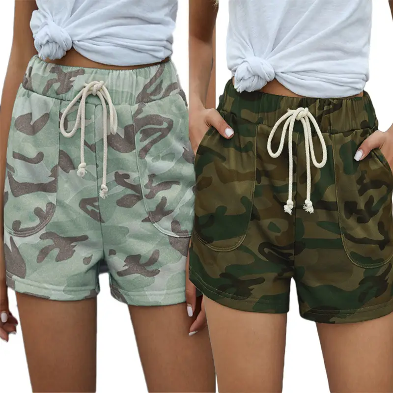 Women Camouflage Shorts Mid Waist Loose Straight Leg