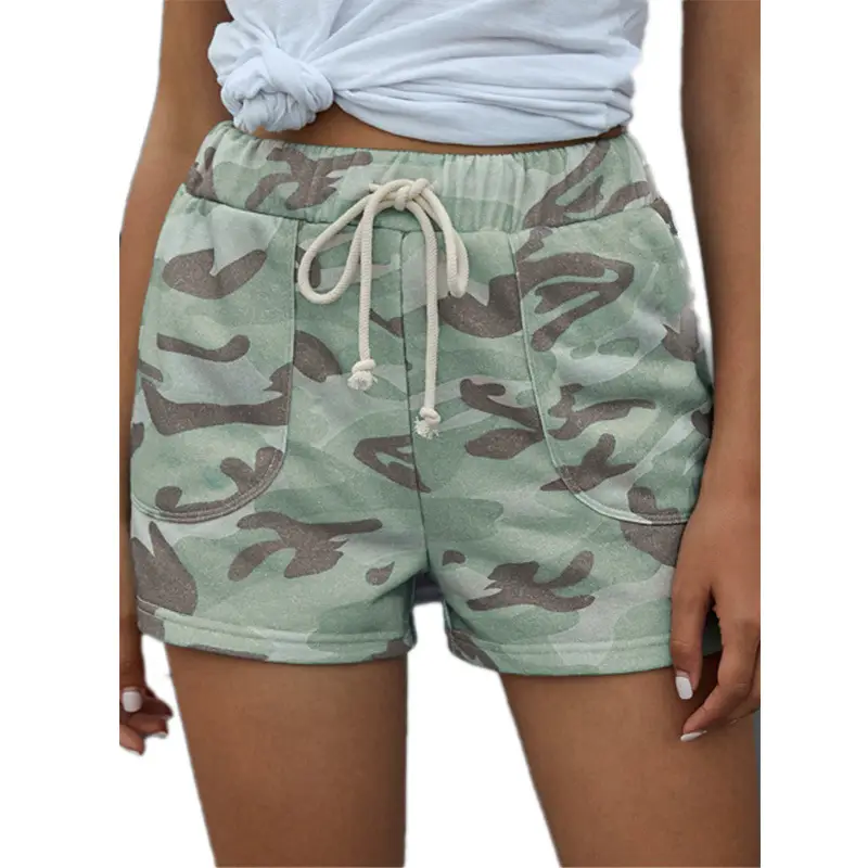 Women Camouflage Shorts Mid Waist Loose Straight Leg