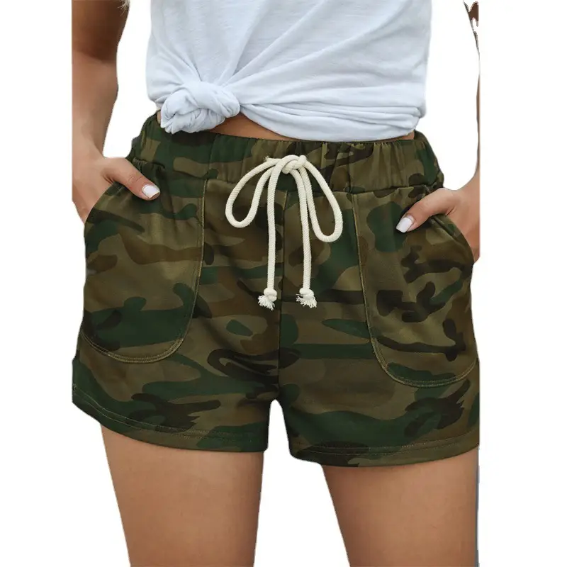 Women Camouflage Shorts Mid Waist Loose Straight Leg