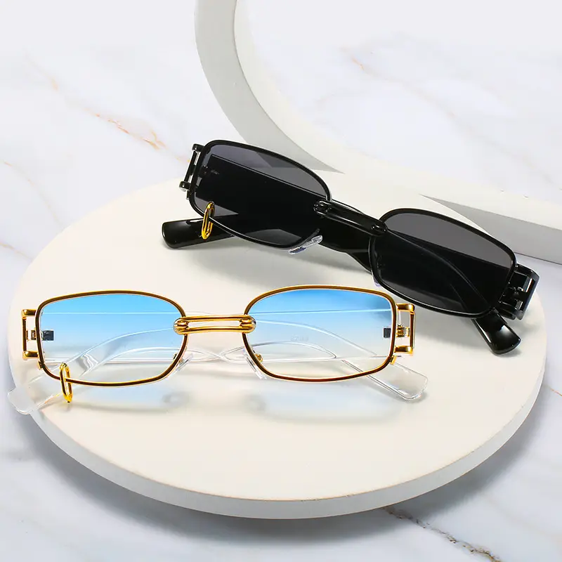 Women's Blue Lensed Korean Sunglasses White Gold Frame