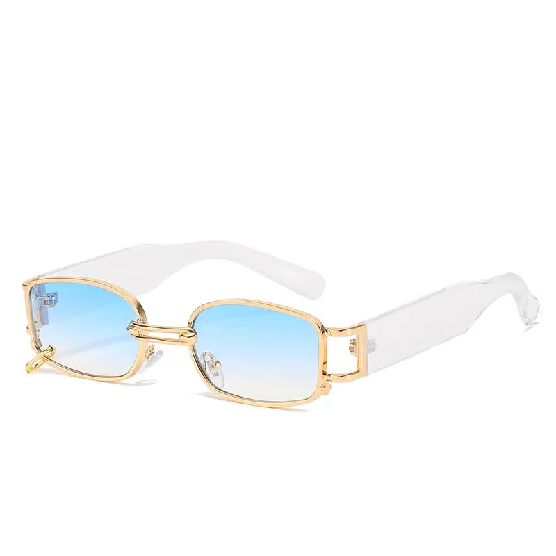 Women's Blue Lensed Korean Sunglasses White Gold Frame