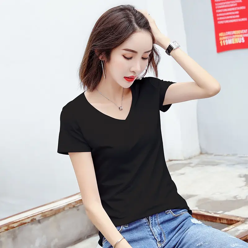 Women White Slim Fit Cotton T-Shirt Round Neck Short Sleeve