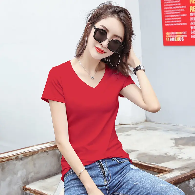 Women White Slim Fit Cotton T-Shirt Round Neck Short Sleeve