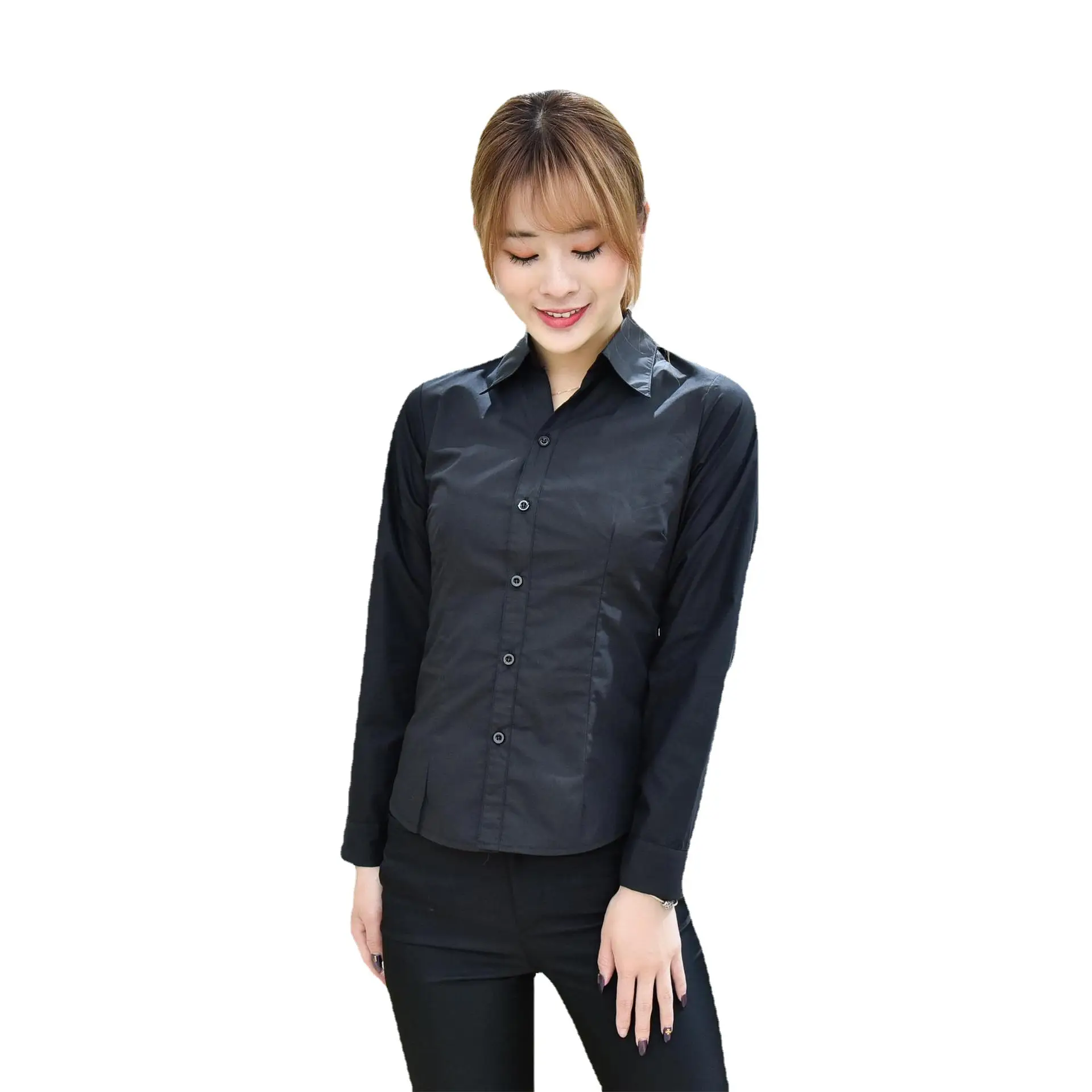 Black V-Neck Long Sleeve Women's Shirt - Image 7