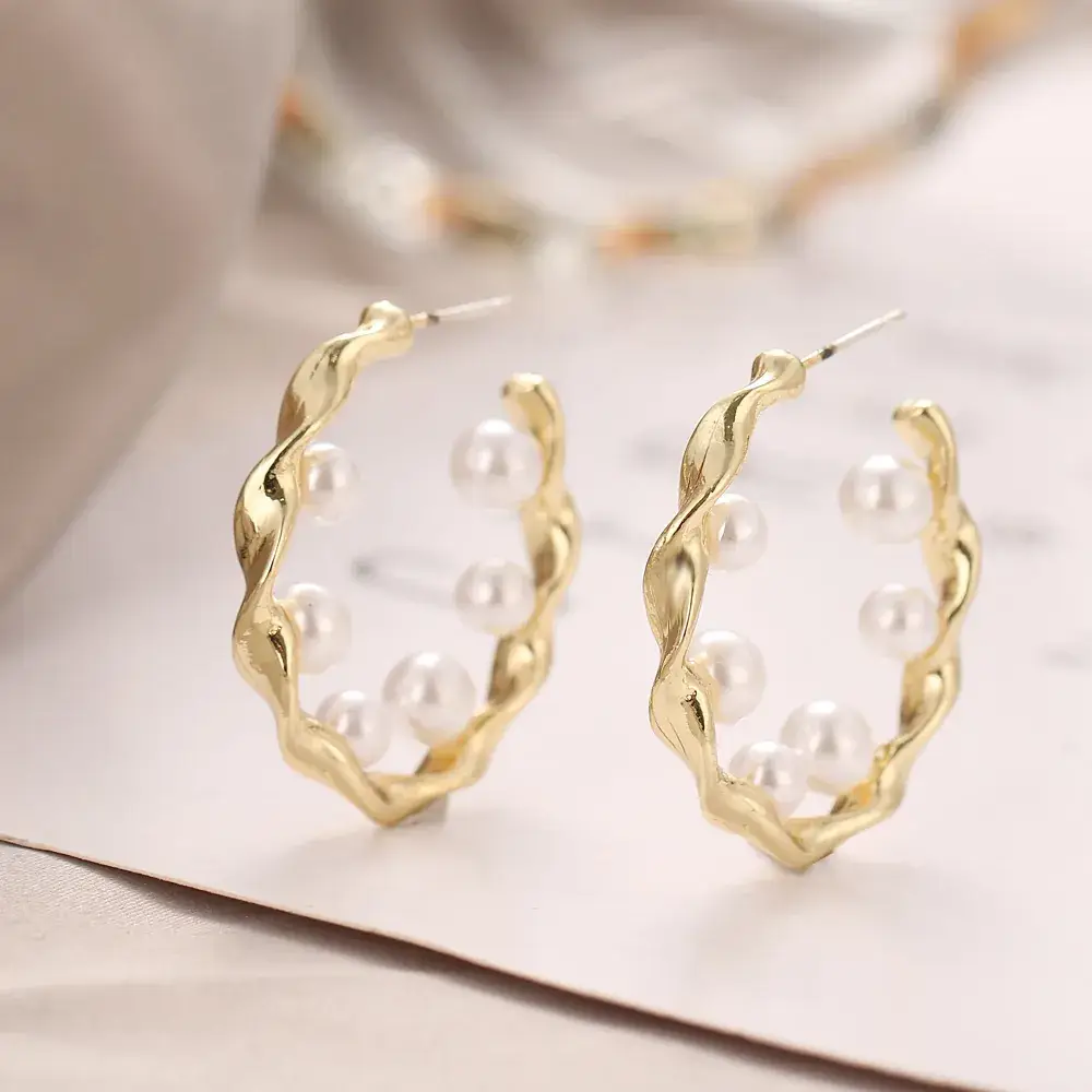 Gold Pearl Geometric Earrings for Women - Image 21