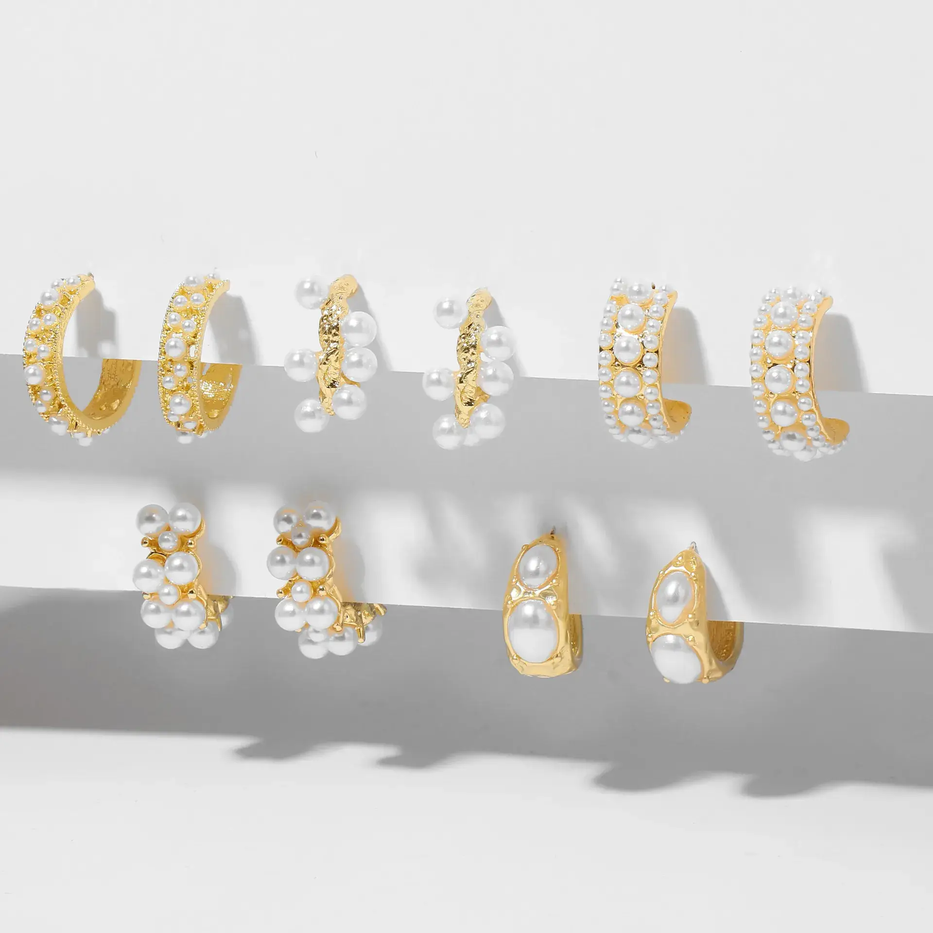 Gold Pearl Geometric Earrings for Women - Image 22
