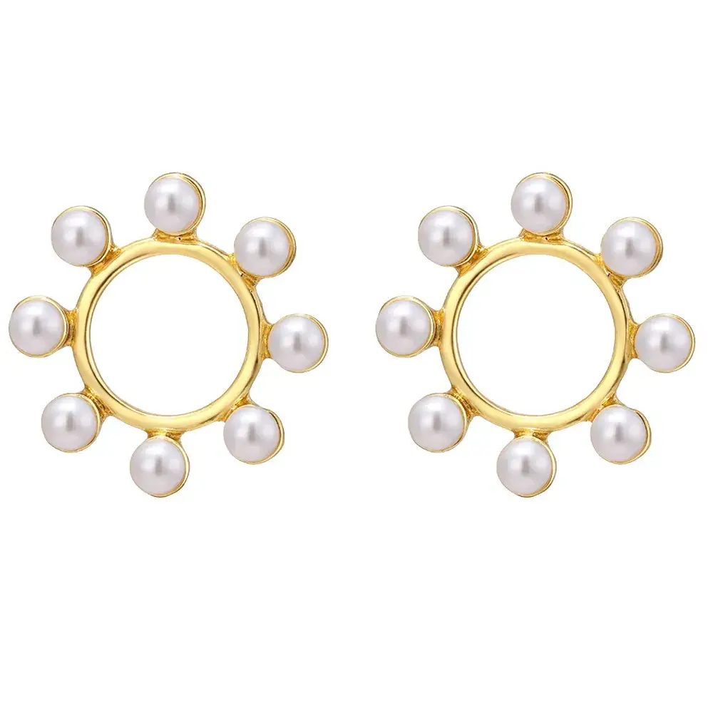 Gold Pearl Geometric Earrings for Women - Image 10