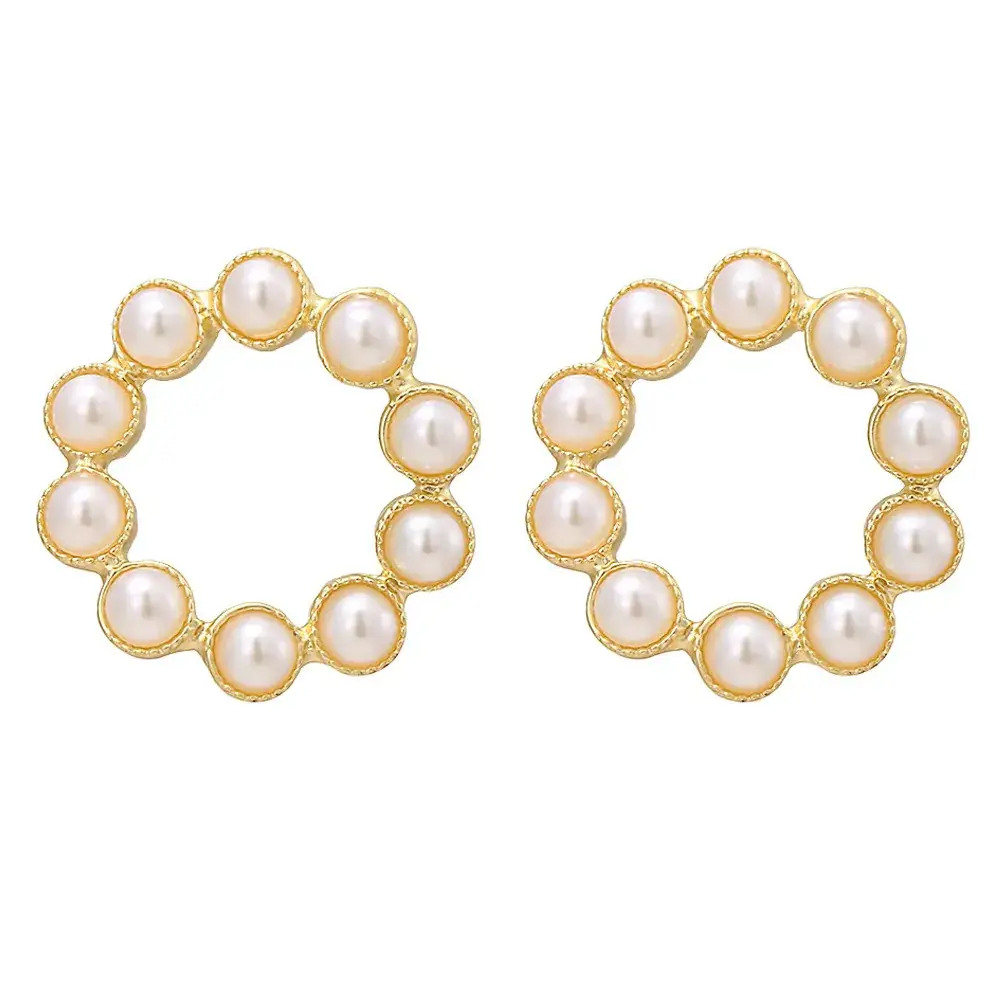 Gold Pearl Geometric Earrings for Women - Image 11