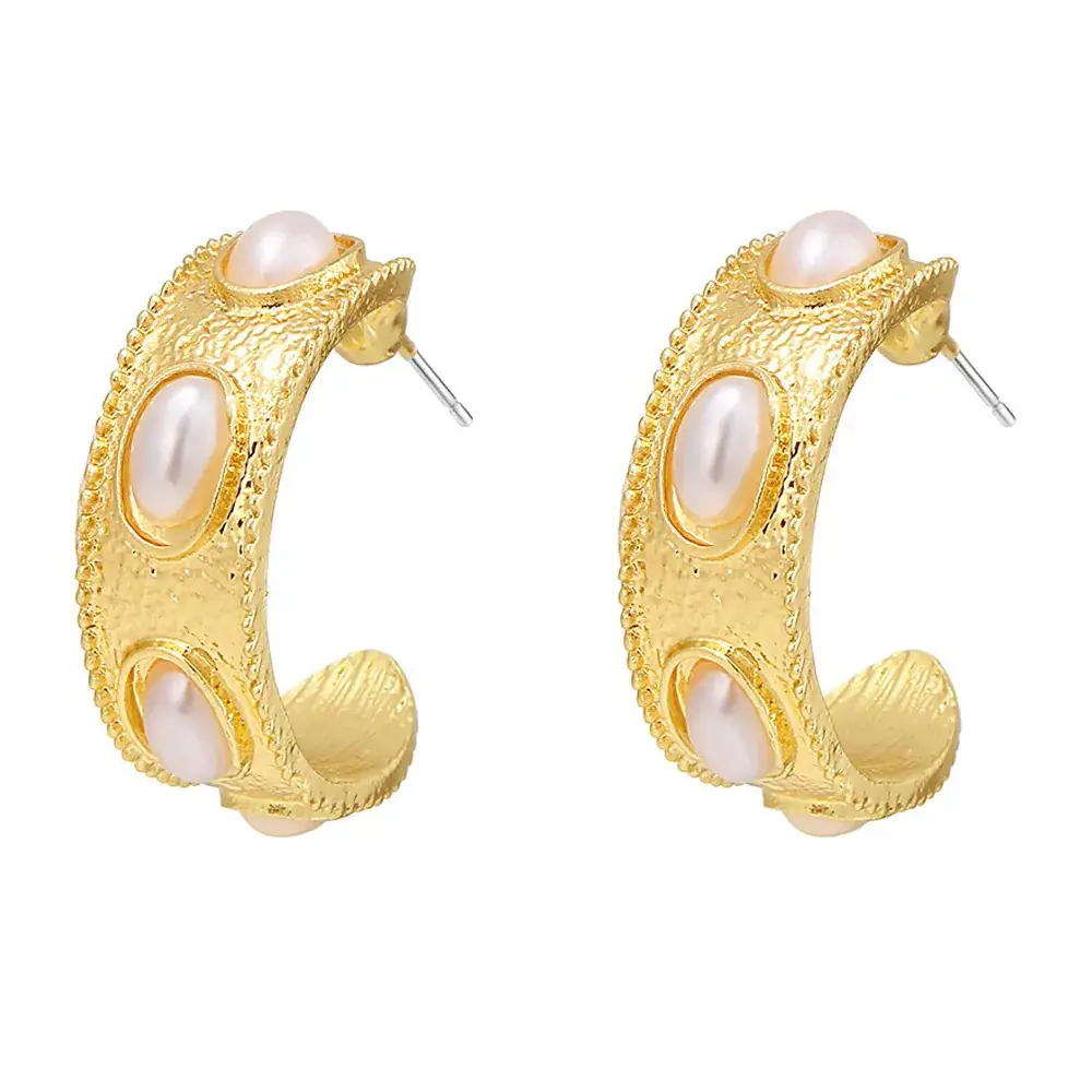 Gold Pearl Geometric Earrings for Women - Image 13