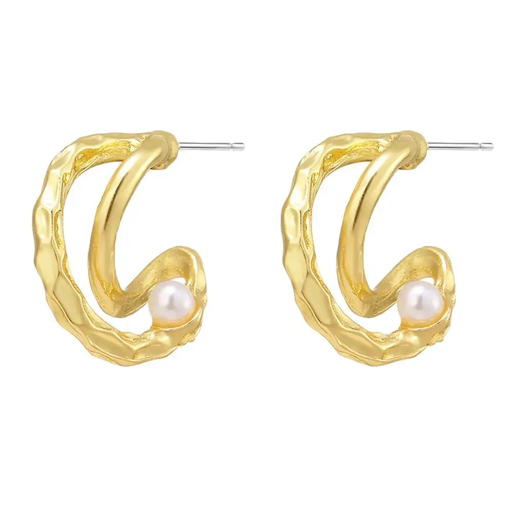 Gold Pearl Geometric Earrings for Women - Image 15