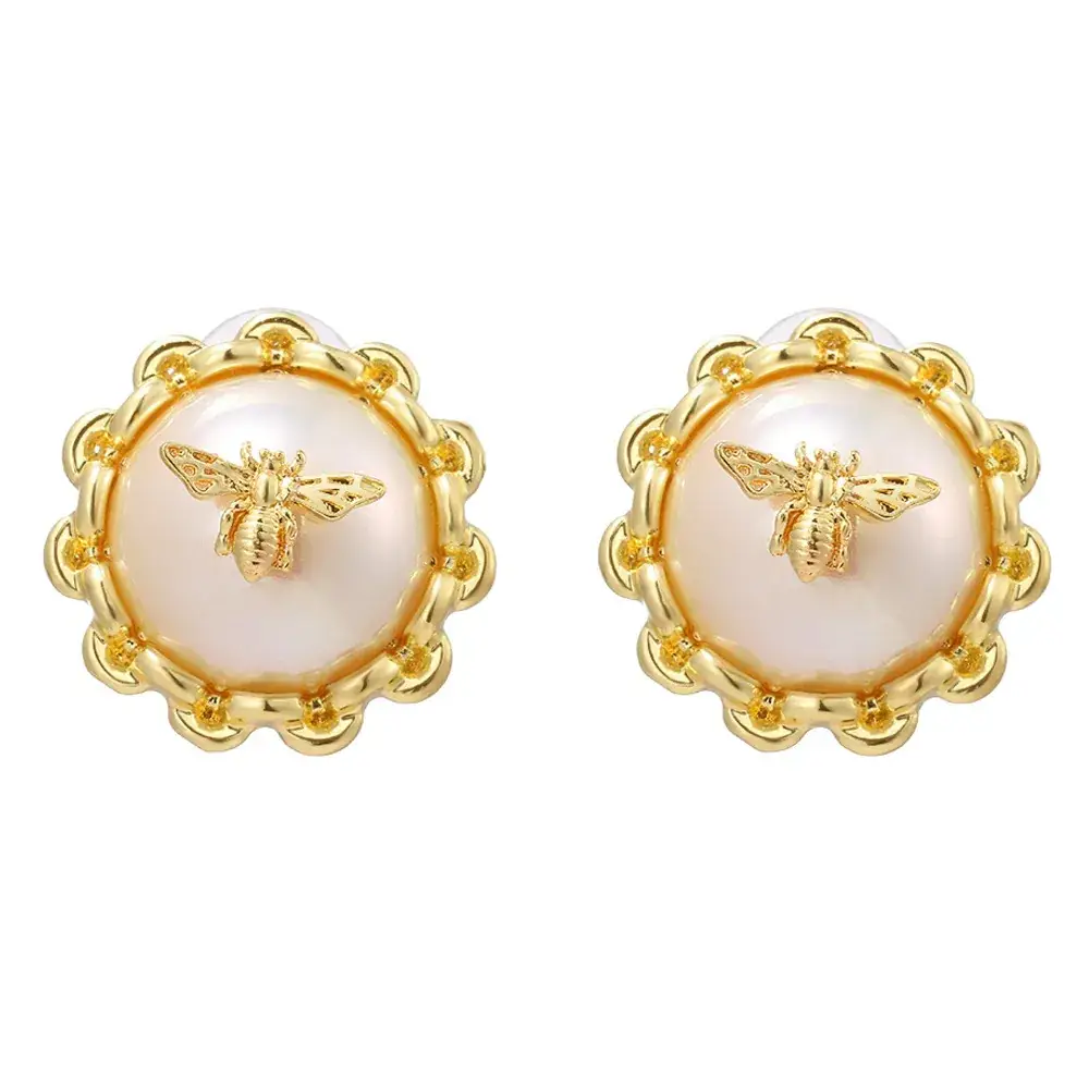 Gold Pearl Geometric Earrings for Women - Image 16
