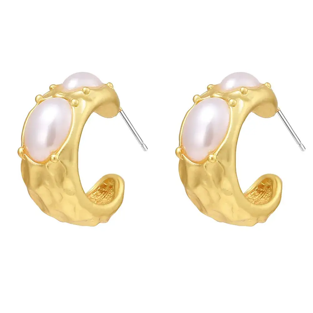 Gold Pearl Geometric Earrings for Women - Image 17