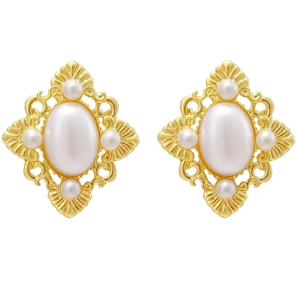 Gold Pearl Geometric Earrings for Women - Image 18