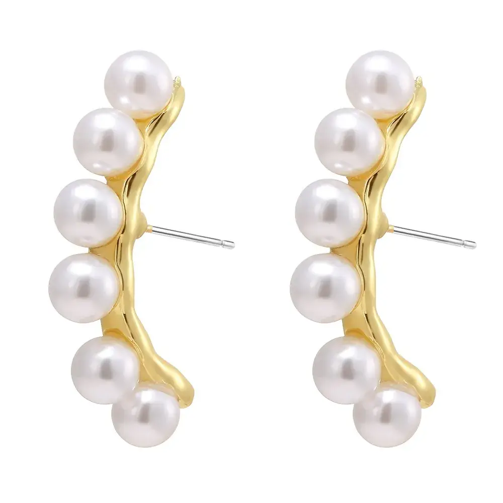 Gold Pearl Geometric Earrings for Women - Image 3