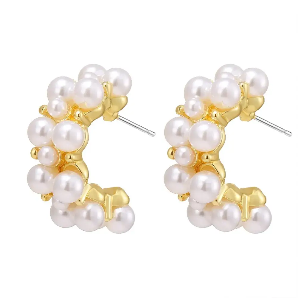 Gold Pearl Geometric Earrings for Women - Image 4
