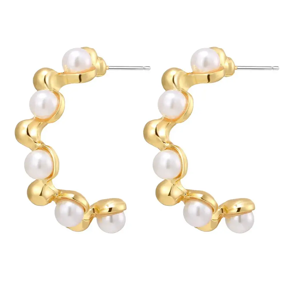Gold Pearl Geometric Earrings for Women - Image 5