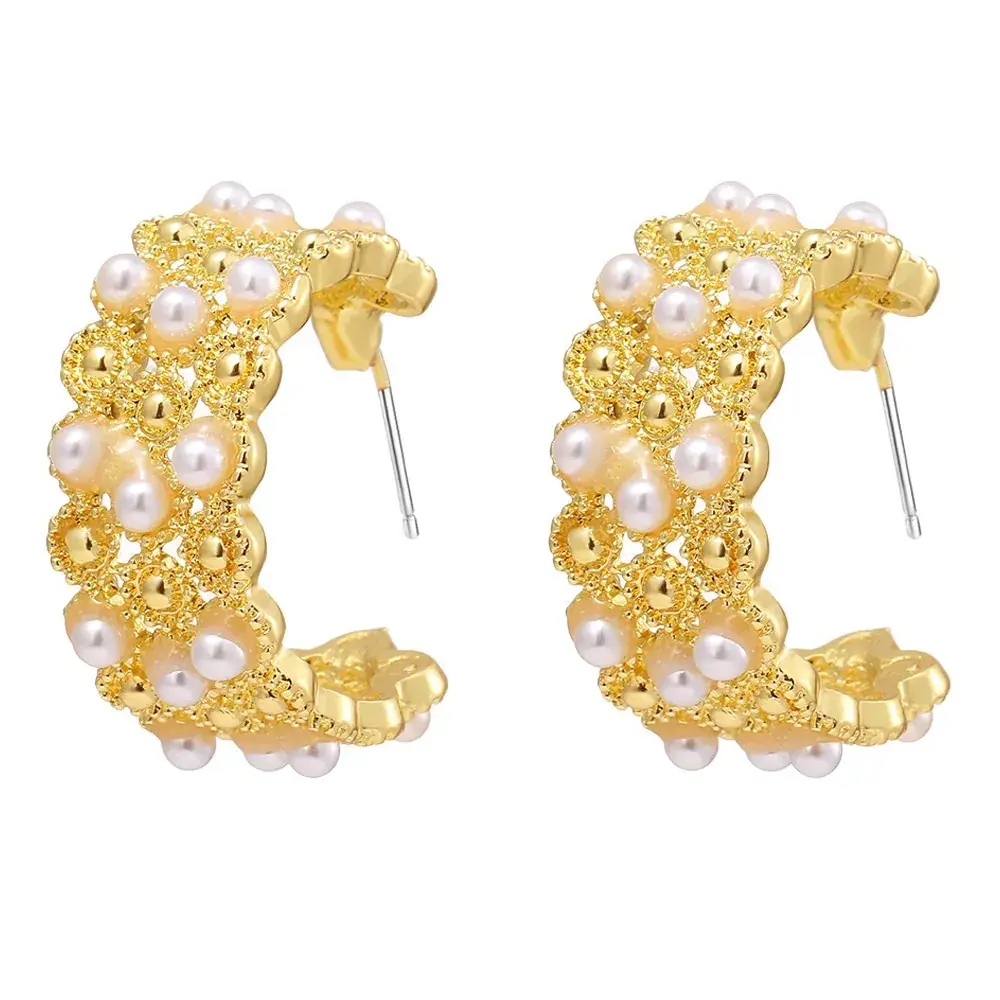 Gold Pearl Geometric Earrings for Women - Image 6