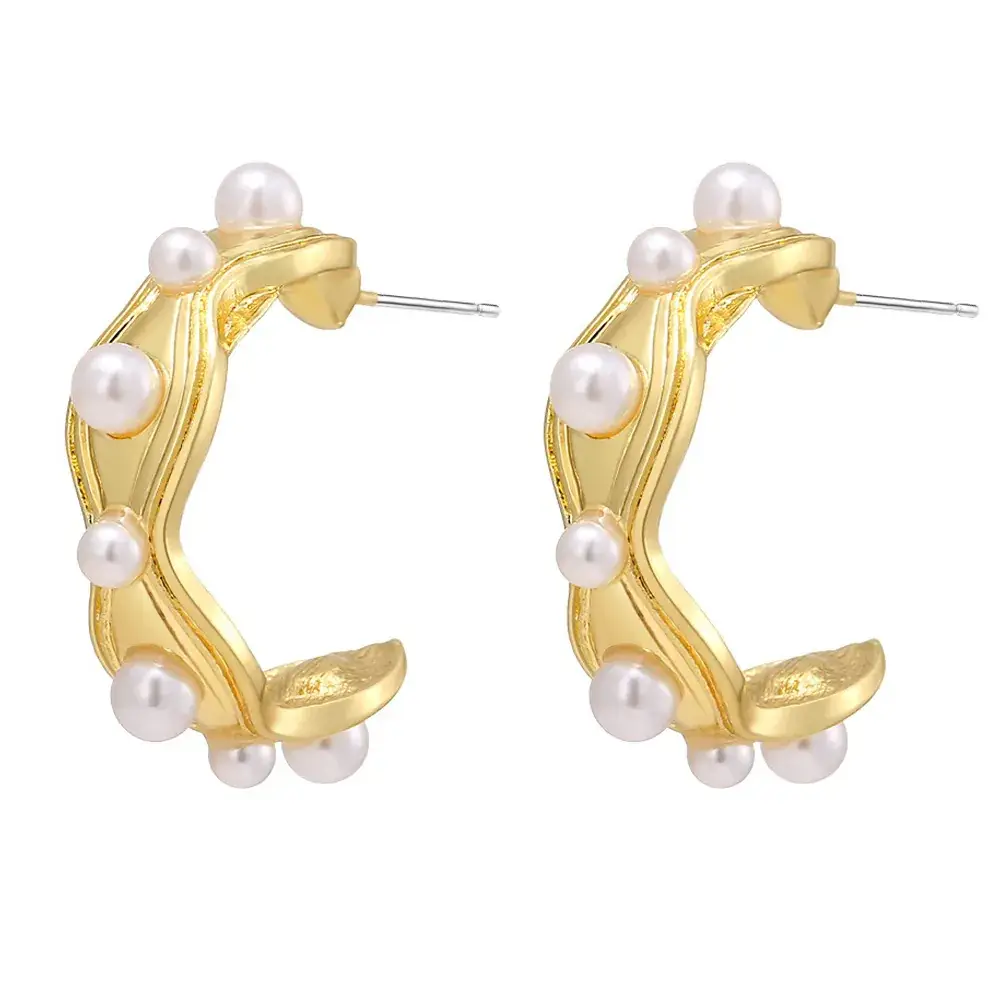 Gold Pearl Geometric Earrings for Women - Image 7